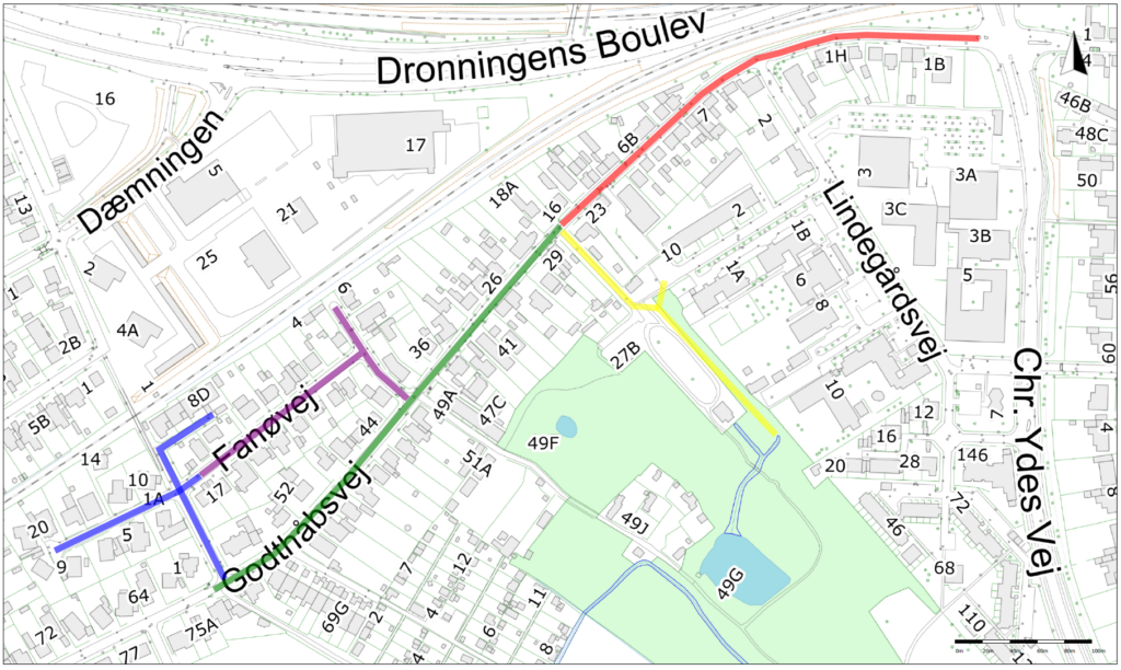 Oversigtskort for graveprojektet på Godthåbsvej mm.